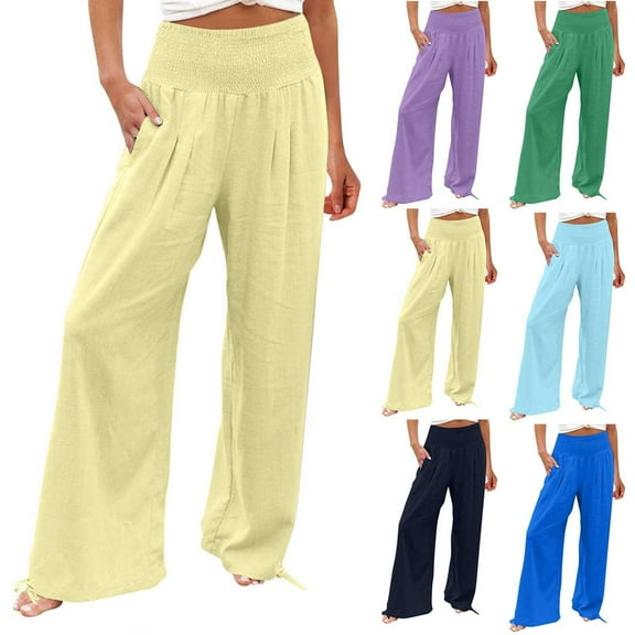 Gmluru 2025 Fall Pants for Women Loose High Waisted Ankle Tied Drawstring Business Work Long Straight Pants Yellow S-3XL
