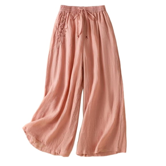 Gmluru 2025 Fall Pants for Women Loose Solid Color Elastic Waist Bandage Trousers Business Work Long Straight Pants Orange M-3XL