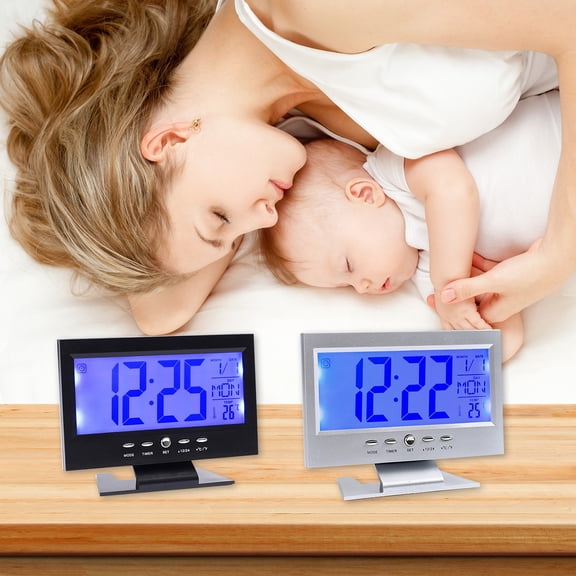 Gmluru Alarm Clocks For Bedrooms Hot Selling Large Screen Electronic Alarm Clock Intelligent Voice Control Night Light Date Alarm Clock