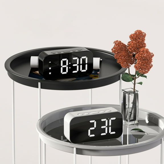Gmluru Bedside Clock LED Electronic Alarm Clock Mirror Clock Plug-in-use Small Alarm Clock Digital Clock Sound-controlled Temperature Clock