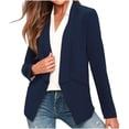 thumbnail image 1 of Gmluru Blazers For Women Blue Loose Solid Color Casual V-Neck Button Hole Stripe Top Business Casual S-2XL, 1 of 5