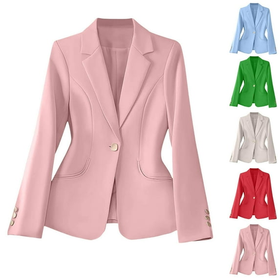 Gmluru Blazers For Women Pink Long Sleeved Lapel Solid Color Temperament Casual Suit Jacket Plus Size S-2XL