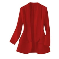 Gmluru Blazers For Women Red Solid Color Pockets Long Sleeve Turndown Collar Top Suit Coat Plus Size S-XL