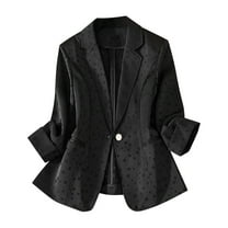 Gmluru Blazers For Women Trendy Black Solid Color Lapel Button Elegant Suit Jacket Lightweight Suit S-4XL