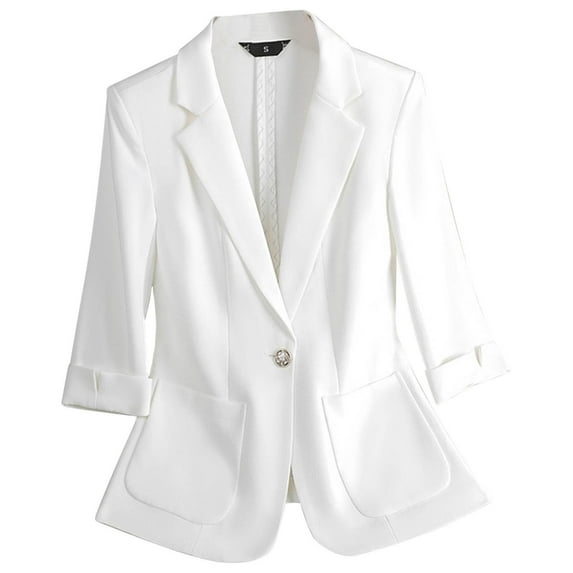 Gmluru Blazers For Women Trendy White Solid Color Lapel Button Elegant Suit Jacket Lightweight Suit S-3XL