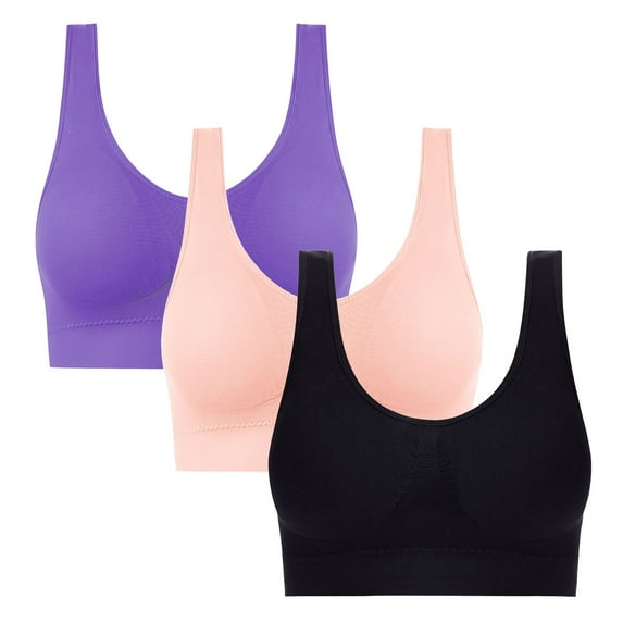 Gmluru Bras for Women 3Pc Hot Drill Comfortable Non - Underwire Comfortable One - Piece Gathering Non - Trace Vest Type Breathable Bra Underwear Purple