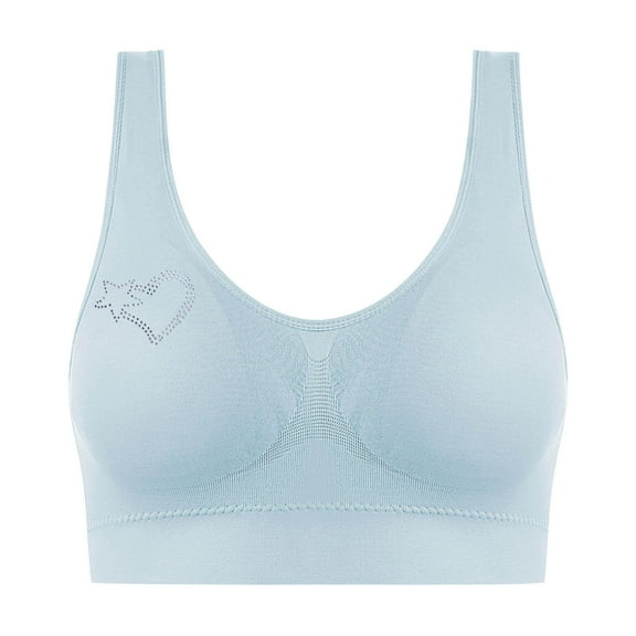 Gmluru Bras for Women Hot Drill Comfortable Non - Underwire Comfortable One - Piece Gathering Non - Trace Vest Type Breathable Bra Underwear Light Blue