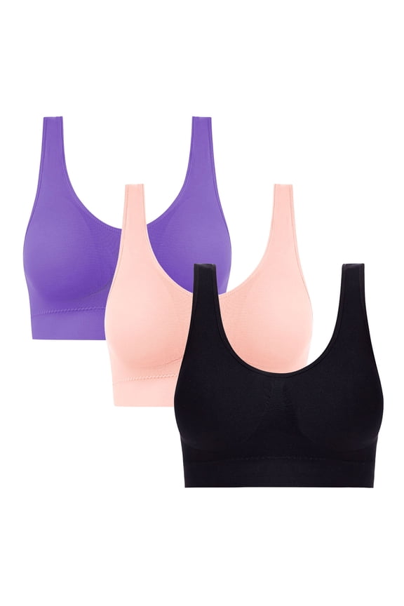 Bras for Women Large Bust 3Pc Hot Drill Comfortable Non - Underwire Comfortable One - Piece Gathering Non - Trace Vest Type Breathable Bra Underwear Purple