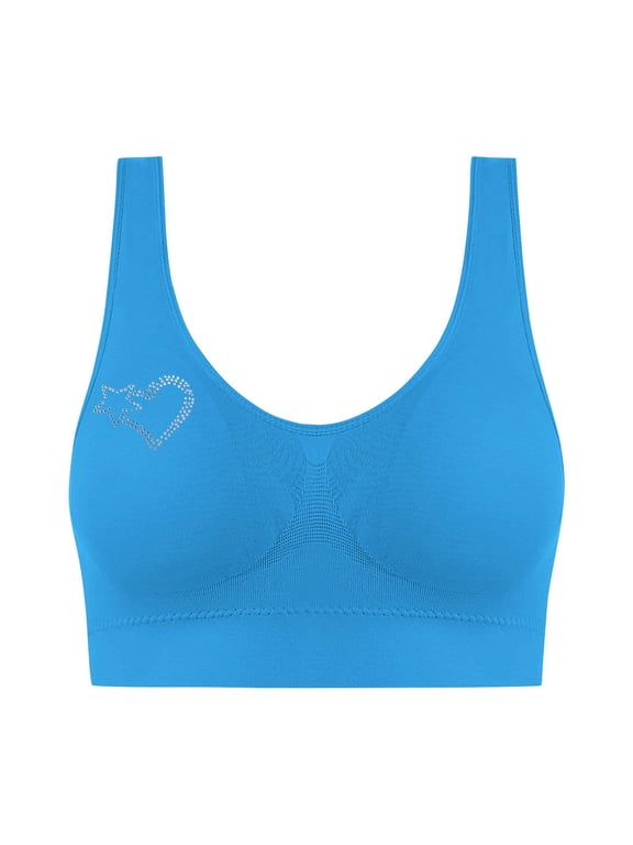 Bras for Women Large Bust Hot Drill Comfortable Non - Underwire Comfortable One - Piece Gathering Non - Trace Vest Type Breathable Bra Underwear Blue