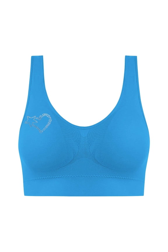 Bras for Women Large Bust Hot Drill Comfortable Non - Underwire Comfortable One - Piece Gathering Non - Trace Vest Type Breathable Bra Underwear Blue