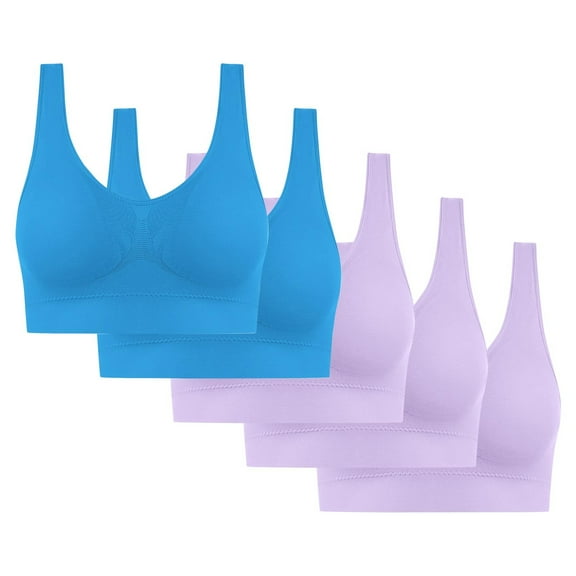 Gmluru Bras for Women Large Bust Seamless Comfort Wire-Free Bra 5-Pack Soft Breathable Racerback for Gentle Lift Multicolor (4XL)