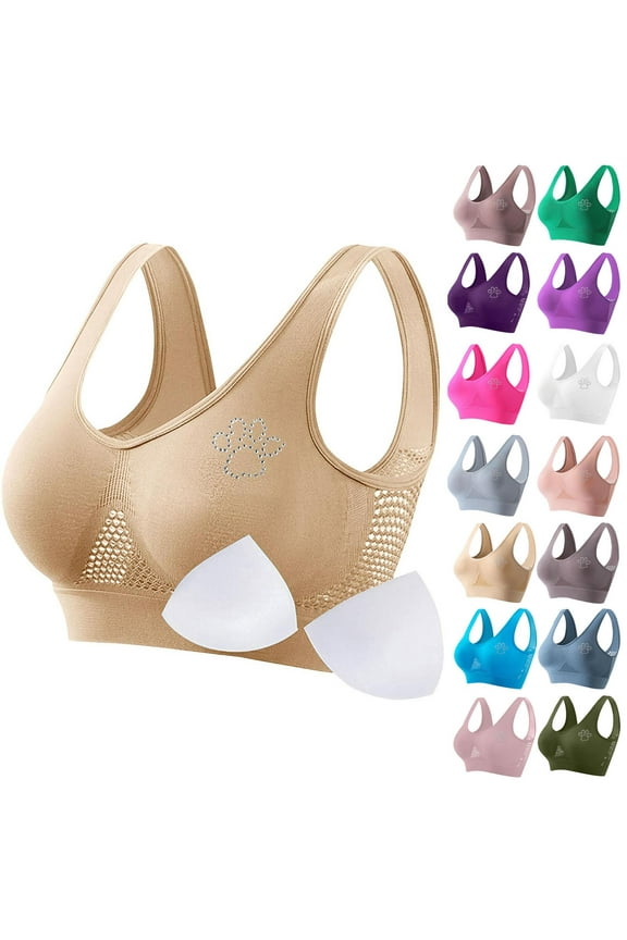 Bras for Women Large Bust Seamless Sports Bra Wirefree Yoga Bra With Removable Pads Beige