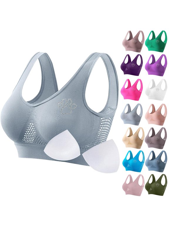 Bras for Women Large Bust Seamless Sports Bra Wirefree Yoga Bra With Removable Pads Gray