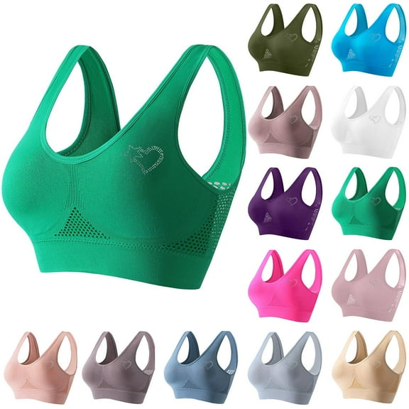 Gmluru Bras for Women Large Bust Seamless Sports Bra Wirefree Yoga Bra With Removable Pads Green