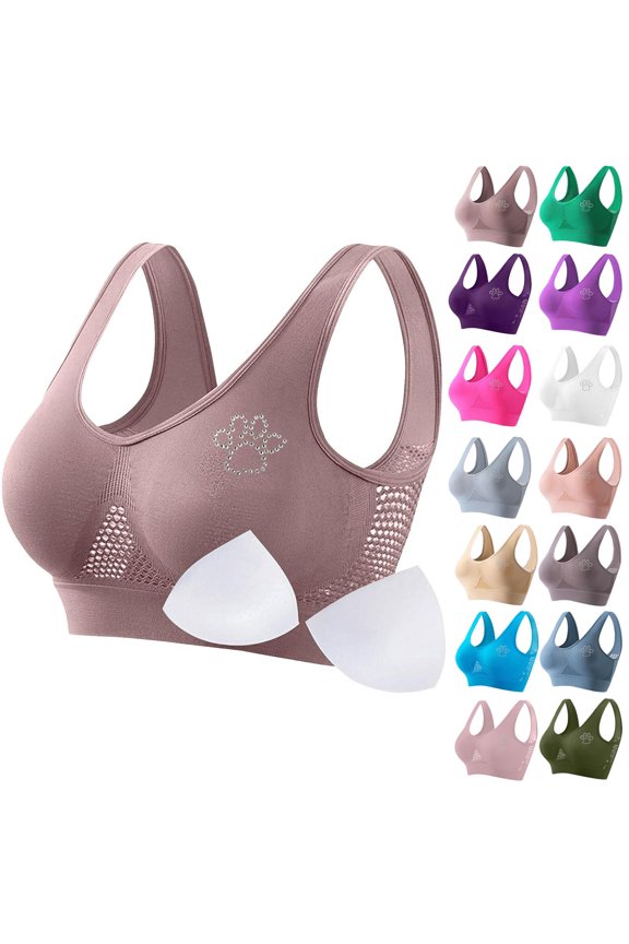 Bras for Women Large Bust Seamless Sports Bra Wirefree Yoga Bra With Removable Pads Khaki