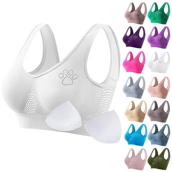 Gmluru Bras for Women Large Bust Seamless Sports Bra Wirefree Yoga Bra With Removable Pads White