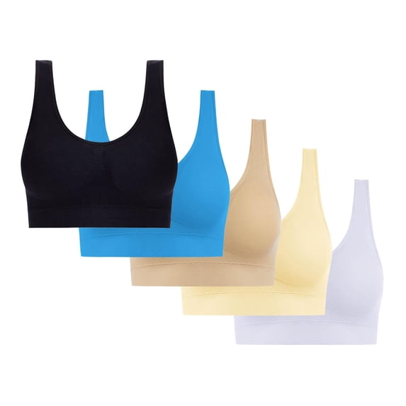 Gmluru Bras for Women Large Bust Ultra-Comfort Wireless Seamless Racerback Bra Breathable Light Lift Tank Style 5-Pack Light Blue S-4XL