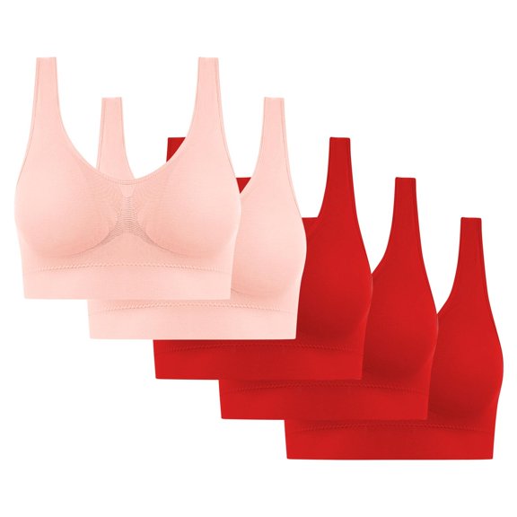 Gmluru Bras for Women Large Bust Ultra-Comfort Wireless Seamless Racerback Bra Breathable Light Lift Tank Style 5-Pack Red S-4XL