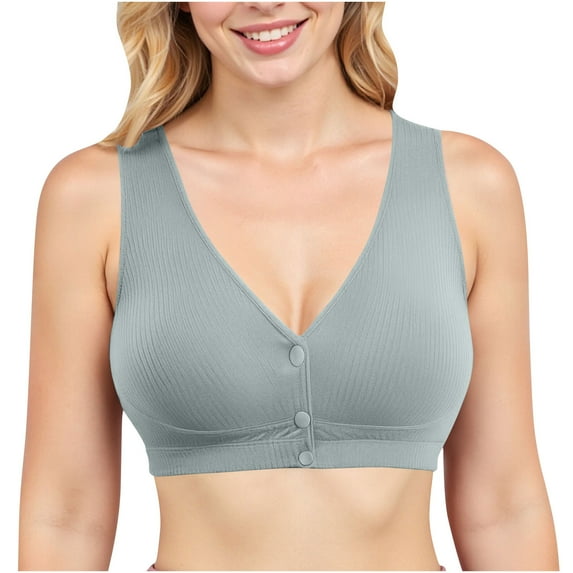 Gmluru Bras for Women Large Bust Underpants And Bra Without Underwire Cotton Gather Plussize Summer Thin Bra Front Button Vest Green