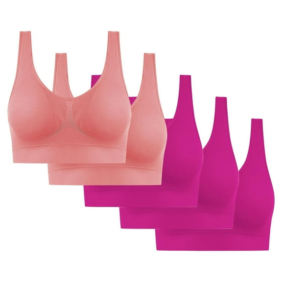 Gmluru Bras for Women Seamless Comfort Wire-Free Bra 5-Pack Soft Breathable Racerback for Gentle Lift Hot Pink S-4XL