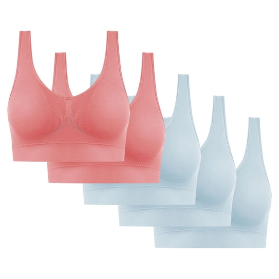 Gmluru Bras for Women Seamless Comfort Wire-Free Bra 5-Pack Soft Breathable Racerback for Gentle Lift Light Blue S-4XL