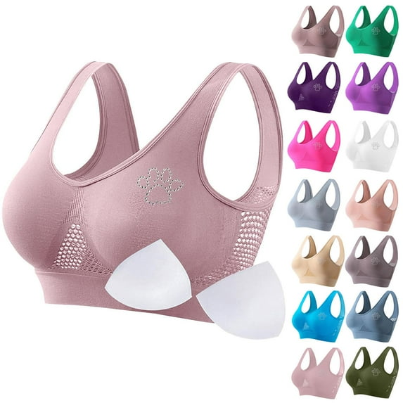 Gmluru Bras for Women Seamless Sports Bra Wirefree Yoga Bra With Removable Pads Pink