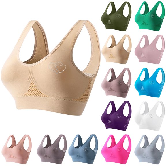 Gmluru Bras for Women Thin Rhinestone Sports Breathable Yoga Vest Bra Sports Bra Beige