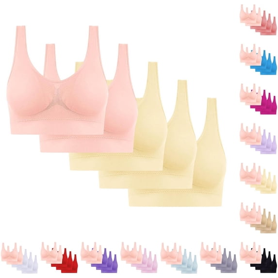 Gmluru Bras for Women Ultra-Comfort Wireless Seamless Racerback Bra Breathable Light Lift Tank Style 5-Pack Yellow S-4XL