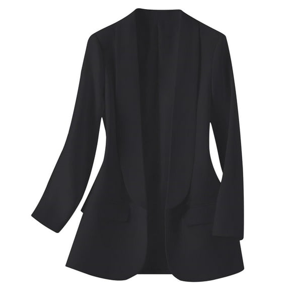 Gmluru Business Blazers For Women Black Solid Color Long Sleeve Lapel Real Pocket Suit Jacket Work Office S-3XL