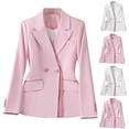 thumbnail image 1 of Gmluru Business Blazers For Women Pink Solid Color Long Sleeve Lapel Button Temperament Suit Jacket Work Office S-4XL, 1 of 9