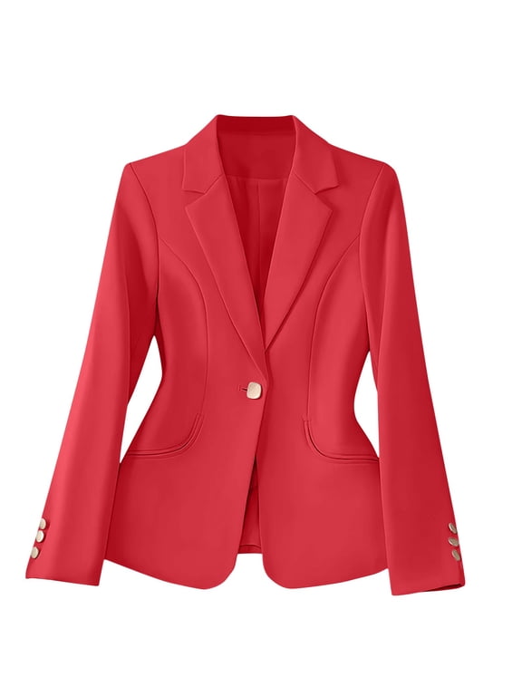 Business Blazers For Women Red Long Sleeved Lapel Solid Color Temperament Casual Suit Jacket Work Office S-2XL