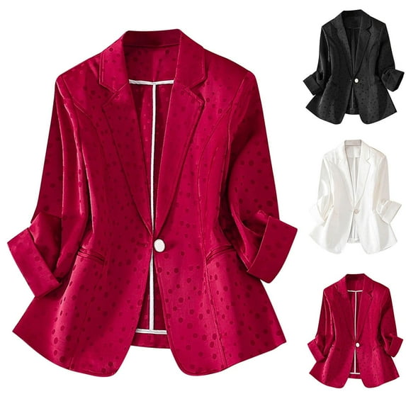 Gmluru Business Blazers For Women Red Solid Color Lapel Button Elegant Suit Jacket Work Office S-4XL