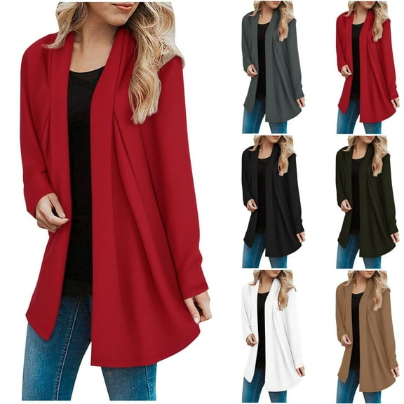 Gmluru Cardigan Sweaters For Women Plus Size Solid Loose Long Sleeves Blouse Coat Red Oversized Open Front Knitted Sweater 2XL