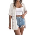 thumbnail image 1 of Gmluru Cardigan Sweaters For Women Plus Size Casual Oversize Solid Color Hollow Out Mid Sleeve Knitted Tops Coat Beige Oversized Open Front Knitted Sweater XL, 1 of 8