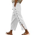 thumbnail image 1 of Gmluru Cargo Pants for Women Side Real Button Open Pocket Wide-Leg Solid Color Casual Elastic Tight Waist Loose (Capre Pants) Business Work Travel Pants White S-2XL, 1 of 6