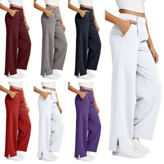 Gmluru Cargo Pants for Women Sportswear Casual Solid Color Elastic Waist Side Pocket Wide-Leg Yoga Side Slit (Buttocks False Pocket) Business Work Travel Pants White S-2XL