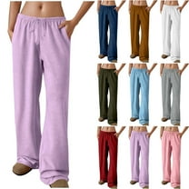 Gmluru Cargo Pants for Women Solid Color Drawstring Stretch Waist Wide Leg Sports Casual Pocket Business Work Travel Pants Purple S-2XL