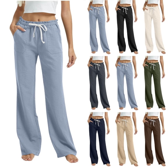 Gmluru Cargo Pants for Women White Drawstring Solid Color Elastic Waist Pocket Pants Business Work Travel Pants Blue S-2XL