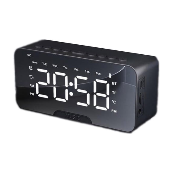 Gmluru Digital Alarm Clock Timepiece Redefined Sleek Mirror Portable Clock With Bluetooth Speaker Alarm Temperature And Card Slot