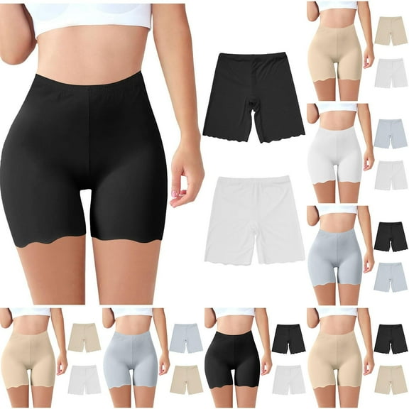 Gmluru Ladies Panties Ice Silk Seamless Solid Color Large Size Three Pants Shorts Leggings Black Underwear Plus Size XL