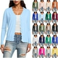 thumbnail image 1 of Gmluru Lightweight Cardigans For Women Long Sleeve V-Neck Short Solid Color Knitted Button Hoodless Casual Outwear Light Blue Winter Clothing Outerwear Coats 2XL, 1 of 9