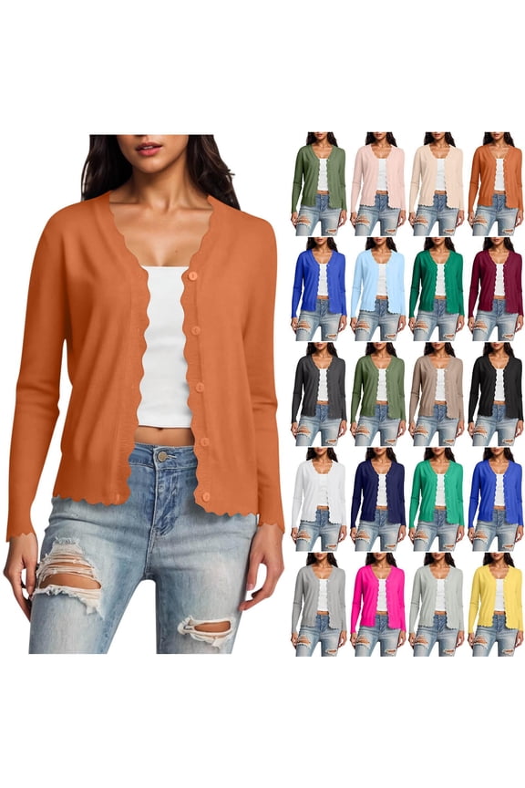 Lightweight Cardigans For Women Long Sleeve V-Neck Short Solid Color Knitted Button Hoodless Casual Outwear Orange Winter Clothing Outerwear Coats M