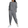 thumbnail image 1 of Gmluru Lounge Sets for Women Fall 2025 Loungewear 2 Piece Outfits Solid Color Irregular Long Sleeved Hoodie Pants Set Round Neck Shirt Set Plus Size Outfits Jogger Sweatsuit Sets Gray S-5XL, 1 of 8