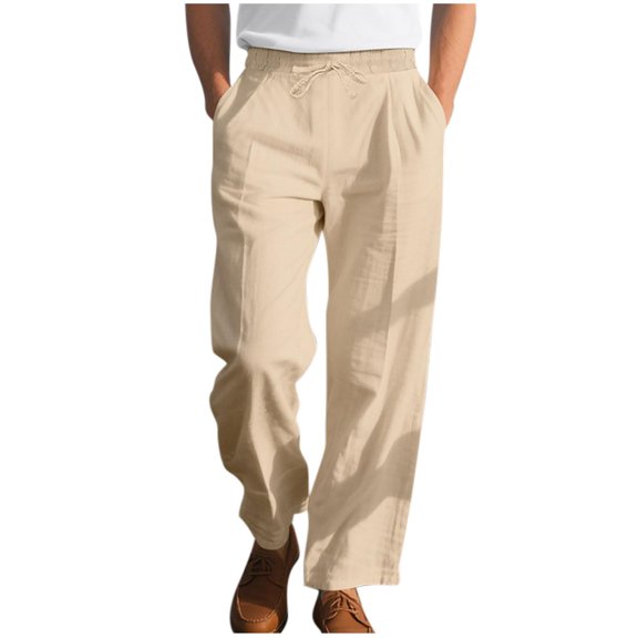 Gmluru Men's Pants Fashion Solid Color Elastic Waist Beach Wide Leg Sweatpants with Pocket And Drawstring Size Khaki M-3XL