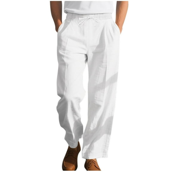 Gmluru Men's Pants Fashion Solid Color Elastic Waist Beach Wide Leg Sweatpants with Pocket And Drawstring Size White M-3XL