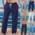 thumbnail image 1 of Gmluru Men's Pants Fashion Solid Color Thin Elastic Waist Loose Beach Straight Leg Sweatpants with Pocket And Drawstring Size Navy S-3XL, 1 of 9