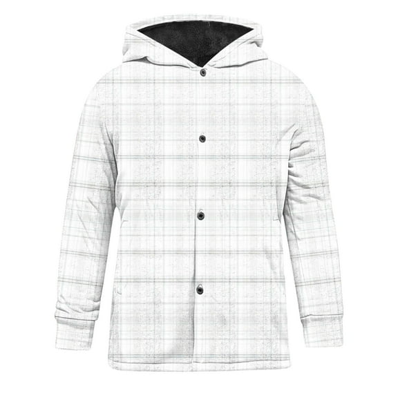 Gmluru Men's Plaid Jacket Checkered Printed with Hooded Fleece Long Sleeved Hooded Plaid Winter Coats