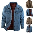 thumbnail image 1 of Gmluru Men's Winter Oversize Plaid Jacket Denim Long Sleeve Hoodless Coat Outwear Plus Size, 1 of 9