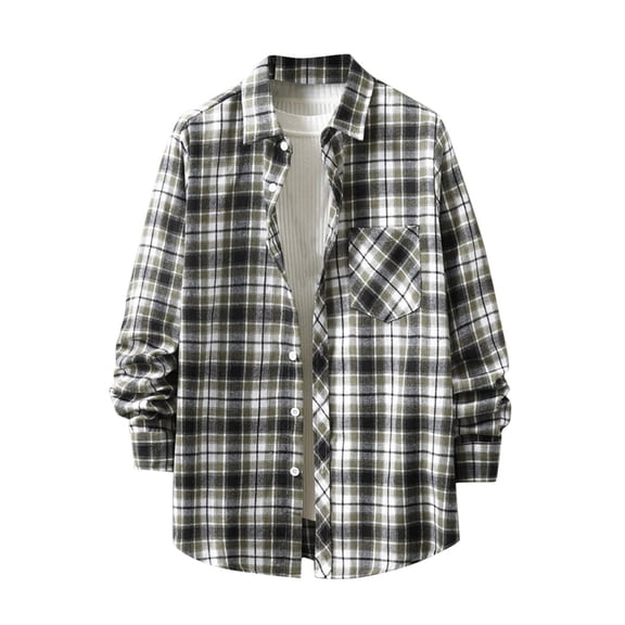 Gmluru Men's Winter Oversize Plaid Jacket New Loose Youth Long Sleeve Shirt Coat Outwear Plus Size