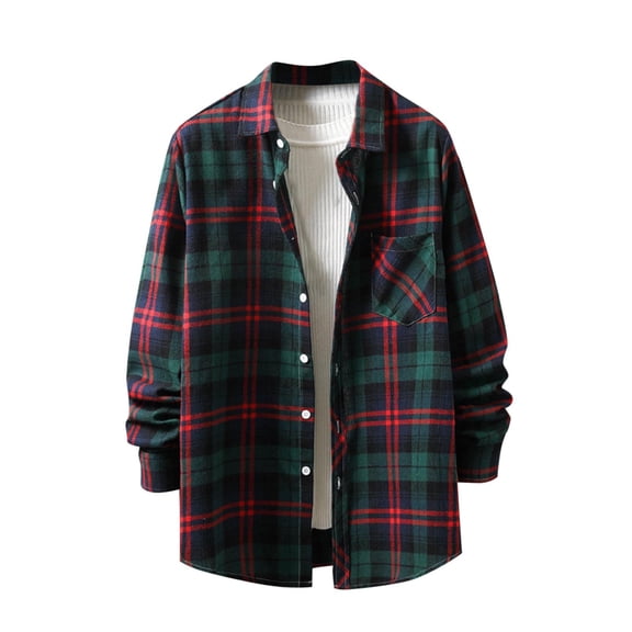 Gmluru Men's Winter Oversize Plaid Jacket New Loose Youth Long Sleeve Shirt Coat Outwear Plus Size